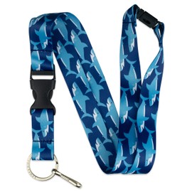 Limeloot Sharks Breakaway Lanyard for ID Badge, Keys, and Accessories - with Release Buckle and Flat Ring