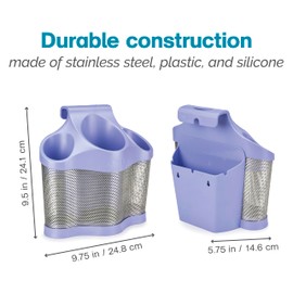 Polder Style Station, Hair Tool Organizer for Hair Dryer, Curling Iron, Hair Straightener, Easy-to-Store Hair Styling Station, Periwinkle and Silver