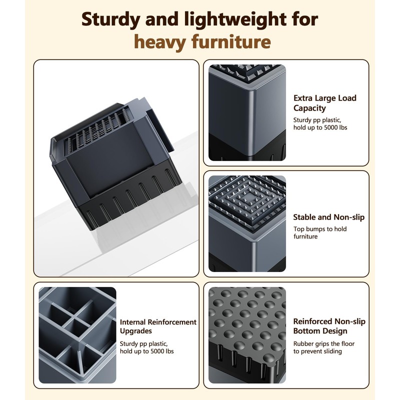 Blissfuhue Heavy Duty Bed Frame Risers - Adjustable Furniture Risers,