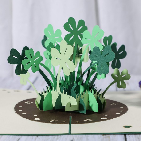 Clover Pop Up Card, 3D Greeting Card for All Occasions, Handmade Gifts on Good Luck,Congratulations,Birthday, Anniversary,Thank You,Graduation