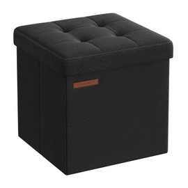 SONGMICS Storage Ottoman, Foldable Small Ottoman Foot Rest, 11.8 Inches Foot Stool, Cube Ottoman with Storage, Load up to 286 lb, for Living Room, Bedroom, Dorm, Ink Black ULSF028B01