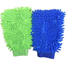 House Cleaning and Car Wash Mitts, Home Dusting Microfiber Gloves, Washing Clean Faster (Green/Blue, One Size)