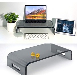 Adorox 12mm Thickness Heavy Duty 17'' Monitor Stand Riser Computer Stand PC Desk Stand for Keyboard Storage & Multi-Media Laptop Printer TV Screen (Smoke Gray, 17'')