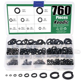 Keadic 760Pcs Spring Lock Washer Assortment Kit Black Zinc Plated Alloy Steel, 9 Sizes - M2 M2.5 M3 M4 M5 M6 M8 M10 M12（Kit 10）