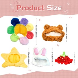 5 Pieces Cat Hat Adorable Cat Costume Outfit Bunny Hat with Ears Funny Mane Hat for Cats and Small Dogs Kitten Puppy Party Costume Accessory Headwear (Brown Bear-Flower-Starfish-Rabbit-Strawberry)