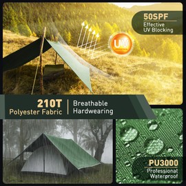 VOSOIR Tarp 3 x 3 m Waterproof, Ultralight Camping Tent Tarpaulin, with 9 Eyelets + 6 Aluminium Pins + 8 Nylon Ropes, Anti-UV Snow Rain Protection, Lightweight Compact, for Hammock, Camping, Picnic