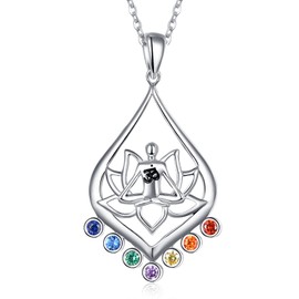 KINGWHYTE 925 Sterling Silver Chakra Necklace Yoga Lotus Pendant Necklace Jewellery Gifts for Women Girls Daughter Friends, Sterling Silver