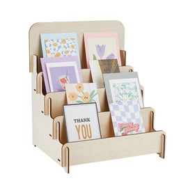 SUPERFINDINGS 4-Tier Wooden Greeting Card Display Stand Sticker Display Stand Vendors Postcard Organizer Retail Display Racks Multipurpose Brochure Holder 26.5x28cm