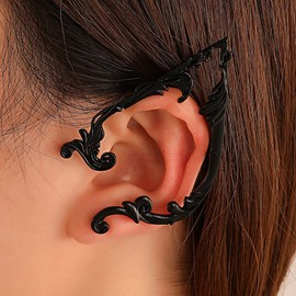 1 Pair Elven Ear Cuffs Wrap Earring Vintage Elf Clip on Cartilage Climber Crawler Earrings for Women Retro Statement Costume Cosplay Accessories Jewelry (Black)