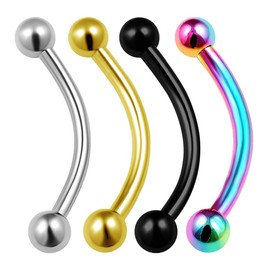 KJM Fashion 4 x Steel Curved Barbell 1.2 mm 16 g Ball Tragus Earrings, Stainless Steel