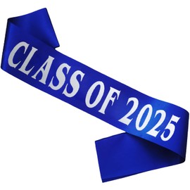 PANBINN Class of 2025 Sash, Royal Blue Finally Graduated Sash with Foil Silver Letters Cheerleader Senior 2025 Sash for Graduation Party Supplies