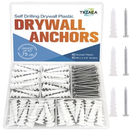 Tkiaea 80 Pcs Self-Drilling Drywall Anchors - #8 x 1-1/4" Dry Wall Anchors and Screws Kit