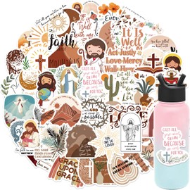 50Pcs Christian Stickers for Water Bottles, Jesus Bible Verse Stickers Religious Faith Motivational Sticker for Laptops, Phone Cases, Planners, Journaling, Scrapbooks Christian Gifts