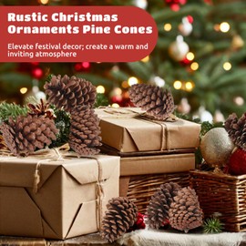 12 PCS Natural Pine Cones, Unscented Brown Pinecones Decor, Assorted Shapes and Sizes, Rustic Pine Cones Ornaments for Christmas Tree, Wreath, Dining Table Decor, DIY Festival Crafts (6-7 Inches)