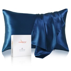 LOOMBERRY 100% Natural 22 Momme Pure Mulberry Silk Pillowcase for Hair and Skin Both Sides 22 Momme Highest Grade 6A with Hidden Zipper (Blue Navy, Queen (50x76CM))