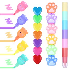 4 Pack 20 Pcs Cute Mini Highlighter Pens Stackable Kawaii Marker Pens Classroom School Pastel Color Highlighters Cute Stationary Markers for Back To School Gifts(Octopus, Bear, Heart, Round)