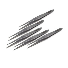 Set of 5 Lab Starter Kit Forceps High Precision Serrated Tweezers for Multipurpose Scientific Work with Fine Straight Pointed Jaws 3.5" Made of Stainless Steel Knurled Handle Firm Grip Lab Supplies