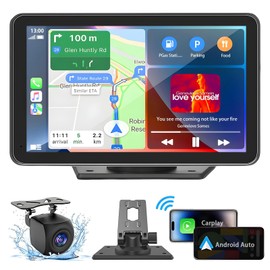 Portable Carplay Screen for Car, 7" Wireless Carplay & Android Auto with Bluetooth, HD Backup Camera, GPS Navigation, Siri, FM, AUX, Mirror Link for All Vehicles