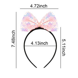 Glitter Bow Headband Pink Sequin Bow Headbands for Girls Big Bow Headband Bowknot Headbands Head Bands for Women's Hair Non Slip Bows Headband Hair Band Christmas Birthday Party Decorations