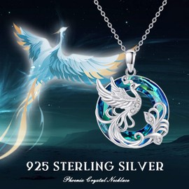 ABIGY Phoenix Necklace for Women, Graduation Gift Phoenix Pendant with Austria Circle Crystals 925 Sterling Silver Nirvana Phoenix Jewellery Gifts for Christmas Birthday