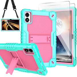 Doemoil Case for Vortex BTAB10/CMG10110.1 inch Tablet Hybrid Shockproof Case Built in Kickstand Shoulder Strap with Screen protectror for Vortex BTAB 10/CMG10110.1 inch Tablet (Green/Pink/2 PCS)
