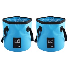 GBACHOOSE 2 pcs 20L Folding Water Bucket, Blue Portable Collapsible Bucket, Outdoor Multifunctional PVC Folding Bucket for Camping, Traveling, Hiking, Fishing, Gardening, Car Washing