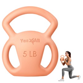Yes4All Kettlebell, 5-25lb Strength Training Kettlebells for Women, Wide Multi-grip Textured Handle for Home Gym Exercises & Full Body Workout (5lbs - Peach Fuzz)