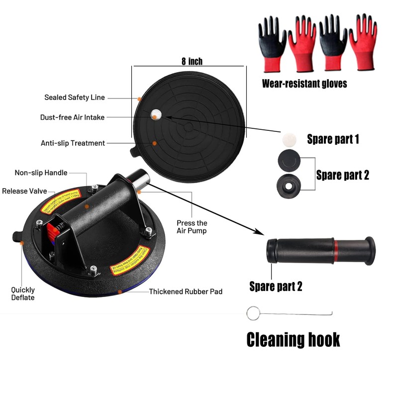 YCTOOLS 2 PCS 880 lbs Load 8" Double Thickness Glass