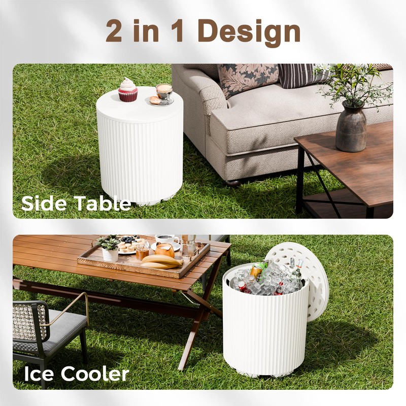 Trygoal Outdoor Cooler Side Table, 2-in-1 Ice Chest Cool Side