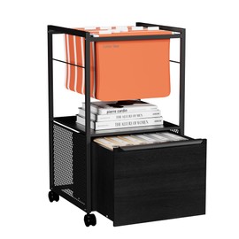 VECELO Mobile Filing Cabinet on Lockable Wheels,Under Desk Organizer with Hanging File Folder Organizer,Beside Under Desk for Office Home,No Bend Over, Fits Letter Size, Black