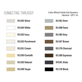 Connecting Threads Color Wheel Solid Precut Cotton Quilting Fabric Bundle Fat Quarter (Neutral)