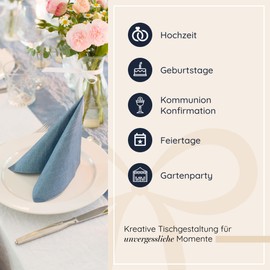 100% Mosel Napkins, Pack of 20 (33 x 33 cm), in Smoke Blue, Elegant Table Decoration for Wedding, Communion, Confirmation, Christening and Birthday
