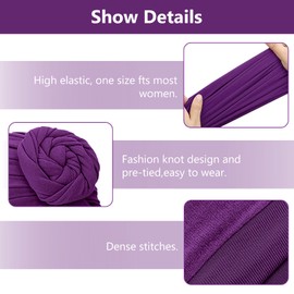 Adorila Stretch Turban Hats for Women, Reusable Washable Pre Tied Head Scarves, Soft Breathable Headwraps for Keep Hair Style Cap, Sleep Hat (Purple), Purple, One size