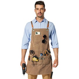 FOTVEFLEIR Work Apron,Canvas Aprons,Mens Aprons for Cooking,Chef,Carpenter,Woodworking,BBQ,Grilling,Bartender,Hair Stylist (Brown)
