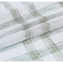 White Green Geometric Window Curtain Panel Pairs 84" Long for Living Room Linen Blend Semi Sheers Grommets Top Rustic Farmhouse Style Window Treatment Drape Sets for Holiday 54"x84"x2, Sage/White