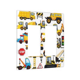 Yellow Truck Cartoon Transportation 2 Gang Rocker Decora Light Switch Cover Decorative Outlet Covers Wall Plate Electrical Faceplate Switchcovers GFCI for Kidroom Bathroom Bedroom Living Room Decor