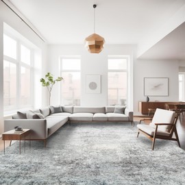 RUUGME Washable 10X14 Rug Abstract - Living Room Bedroom Large Area Rug Indoor Farmhouse Stain Resistant Carpet Non-Slip Machine Washable Distressed Soft Room Decor 10X14 Grey