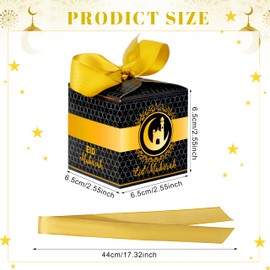 DPKOW 15 Exquisite Eid Gift Boxes Bags, Eid Mubarak Treats Boxes with Ribbon, Small Eid Party Boxes for Present Candy Cookie, Black Gold White Eid al-Fitr Boxes, Islamic Mosque Pattern 6.5*6.5*6.5cm