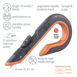 Slice 10400-CS 10400 Box Cutter, Ceramic Safety Blade, 3 Position Manual Button, Stays Sharp up to 10x Longer Than Steel Blades, 6 Pack