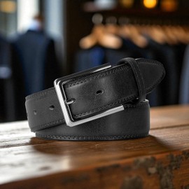 Mens Belt Black Leather Lined Belts for Men Smart Casual Jeans Belt 1.25" for Everyday use (Black Belt, Large (36"-39"))