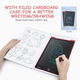 Mafiti LCD Writing Tablet 12 Inch Colorful Electronic Writing Drawing Pads Doodle Board for Kids Boys Girls Red with Folio Cardboard Protective Case