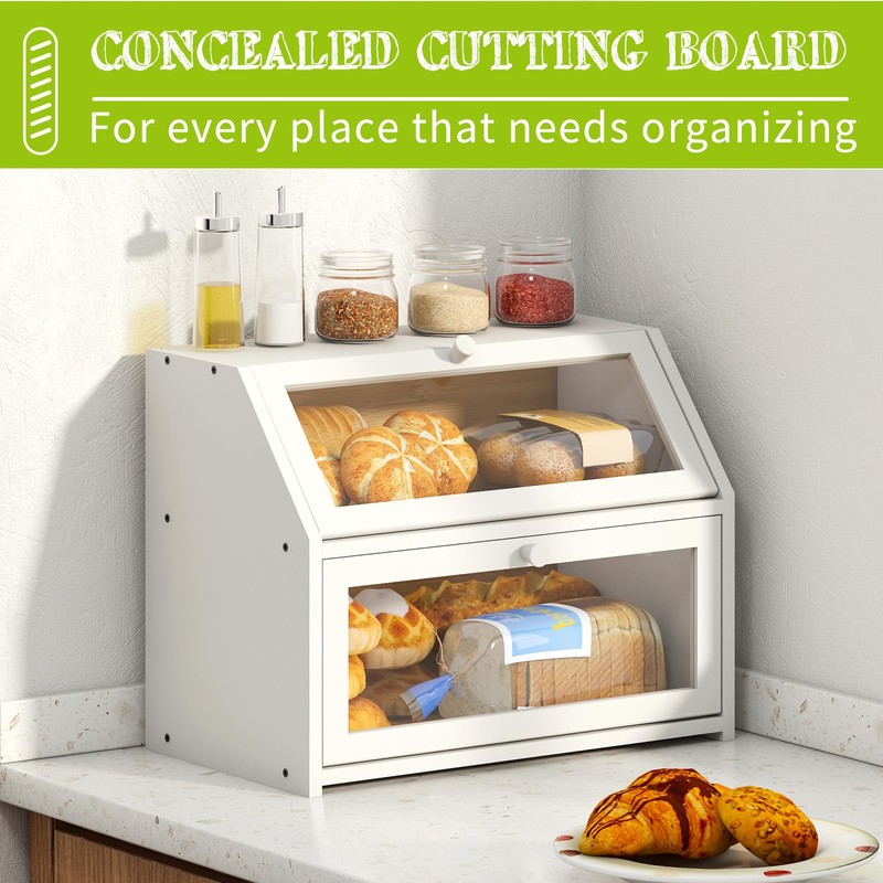 BMOSU Farmhouse Bread Box for Kitchen Countertop Bread box Double