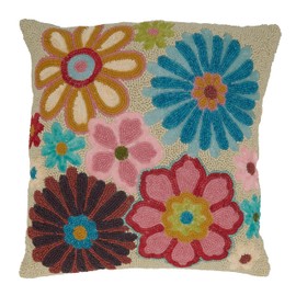 SARO LIFESTYLE Beaded Flower Throw Pillow with Down Filling, Multi, 16"