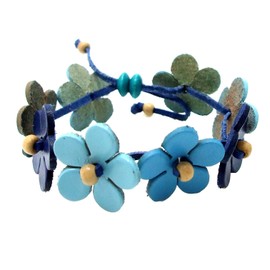 AeraVida Floral Garland Multicolor Genuine Leather Adjustable Wrist Pull Bracelet-7