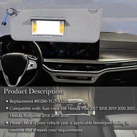 Left Driver Side Sun Visor Compatible with Honda Pilot 2017-2021, Ridgeline 2018-2020, Sun Shade Replace PN. 83280-TG7-A12ZB, Driver Left Side SunVisor Gray
