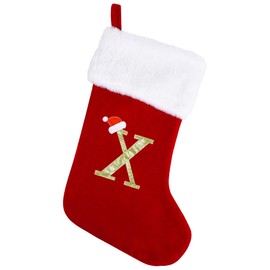 Sailup 20 Inches Monogram Christmas Stocking Super Soft Christmas Stockings with Letters，Deluxe Red Velvet Body Letter Stockings for Family Holiday and Xmas Tree-X