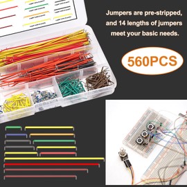 Sunxeke 560Pcs Jumper Wire Kit Solderless Flexible Breadboard 14 Lengths Assorted Preformed Breadboard with 65Pcs Breadboard Jumper Wires,Tweezers & Plastic Box