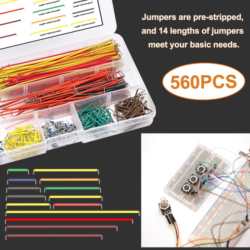 Sunxeke 560Pcs Jumper Wire Kit Solderless Flexible Breadboard 14 Lengths
