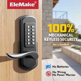 Elemake Mechanical Door Lock with Handle, Left Handed Keyless Entry Door Lock with Keypad, Combination Door Lever Lock - Not Deadbolt