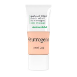 Neutrogena Clear Coverage Flawless Matte CC Cream, Full-Coverage Color Correcting Cream Face Makeup with Niacinamide (b3), Hypoallergenic, Oil Free & Fragrance Free, Shell, 1 oz